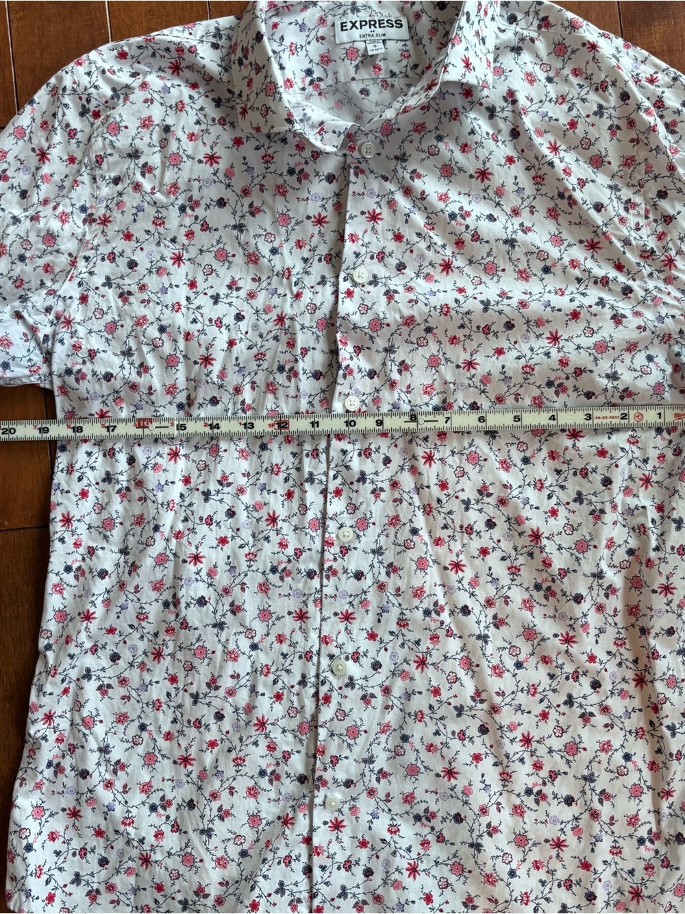 Express White Button-Down Shirt with Red & Black Floral Print - Picture 5 of 9